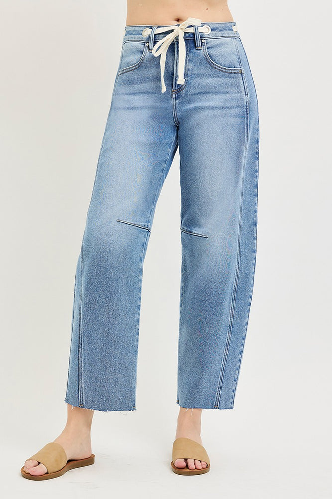 Risen Slouchy Ankle Barrel Jeans with Drawstring - Light view 3