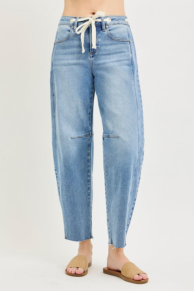 Risen Slouchy Ankle Barrel Jeans with Drawstring - Light view 2