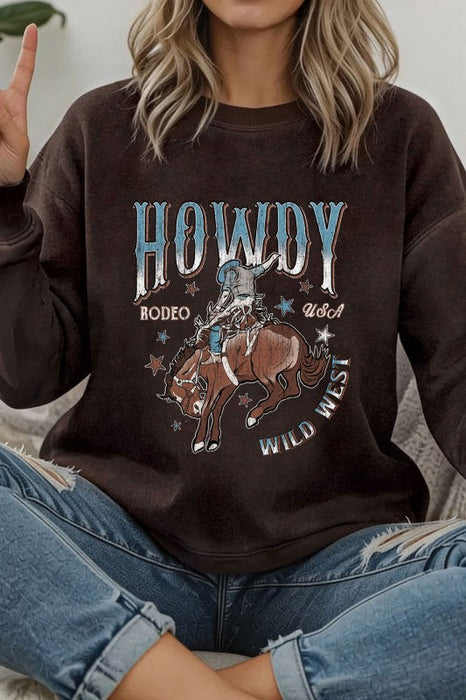 Howdy Rodeo Cowboy Mineral Graphic Terry Sweatshirts Rustee Clothing