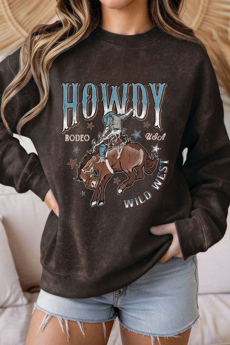 Howdy Rodeo Cowboy Mineral Graphic Terry Sweatshirts Rustee Clothing