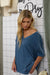 Washed Relaxed Short Sleeve V Neck Knit Top Blu Pepper