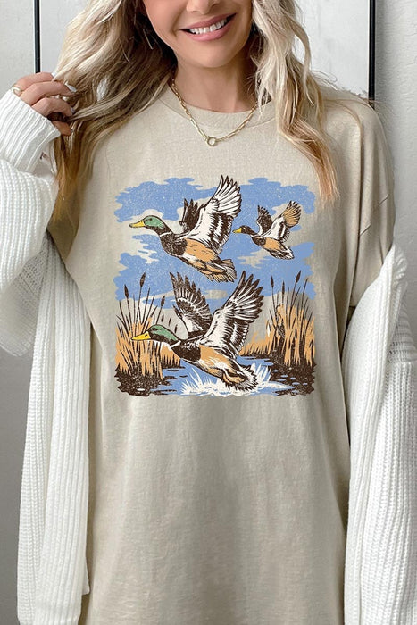 Flying Mallard Ducks Graphic Heavy Cotton Tee