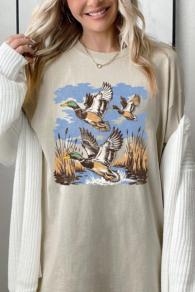Flying Mallard Ducks Graphic Heavy Cotton Tee