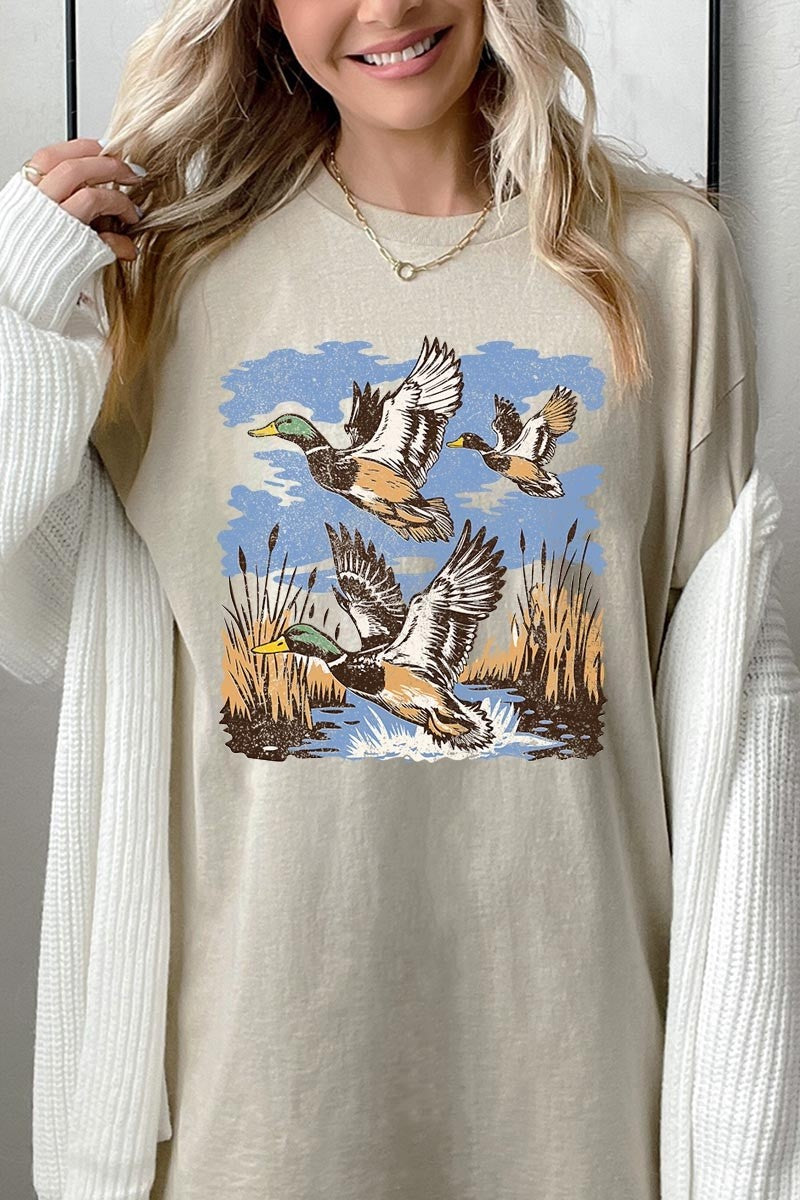 Flying Mallard Ducks Graphic Heavy Cotton Tee