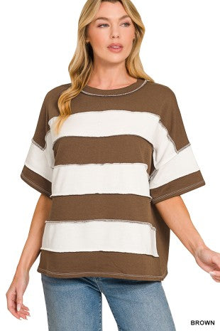French Terry Striped Exposed Seam Top