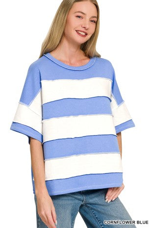 French Terry Striped Exposed Seam Top