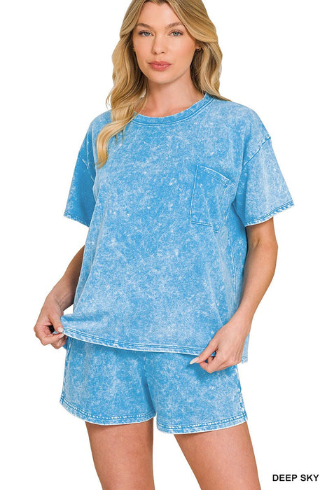 French Terry Acid Washed Relaxed Top & Short Set ZENANA