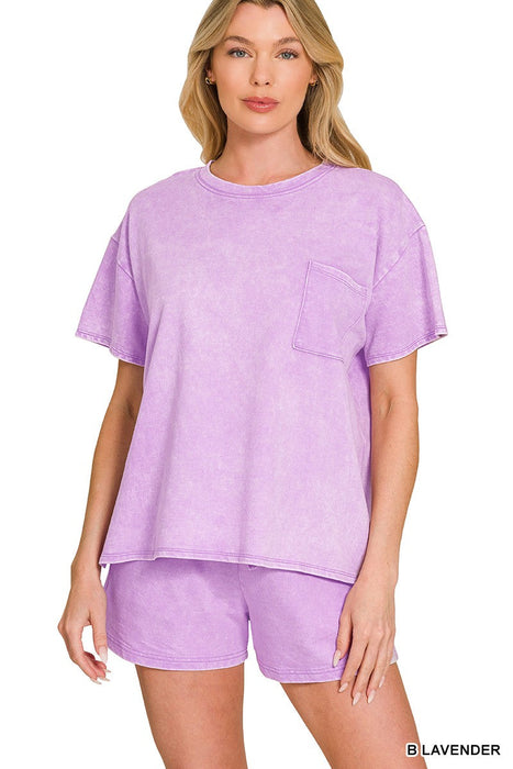 French Terry Acid Washed Relaxed Top & Short Set ZENANA