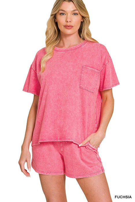 French Terry Acid Washed Relaxed Top & Short Set ZENANA