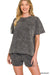 French Terry Acid Washed Relaxed Top & Short Set ZENANA