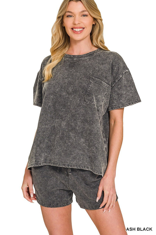 French Terry Acid Washed Relaxed Top & Short Set ZENANA