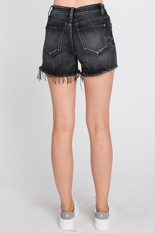 High Rise Comfort Stretch Shorts with Frayed Hem PETRA153