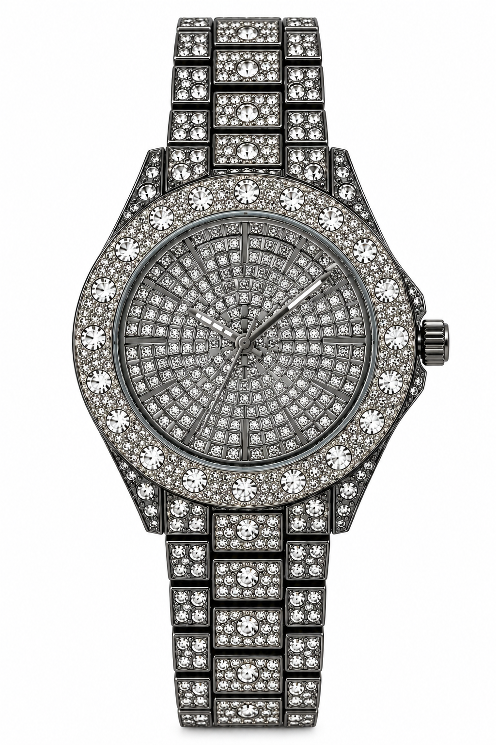 Men's Iced-Out Crystal Statement Watch – Gunmetal
