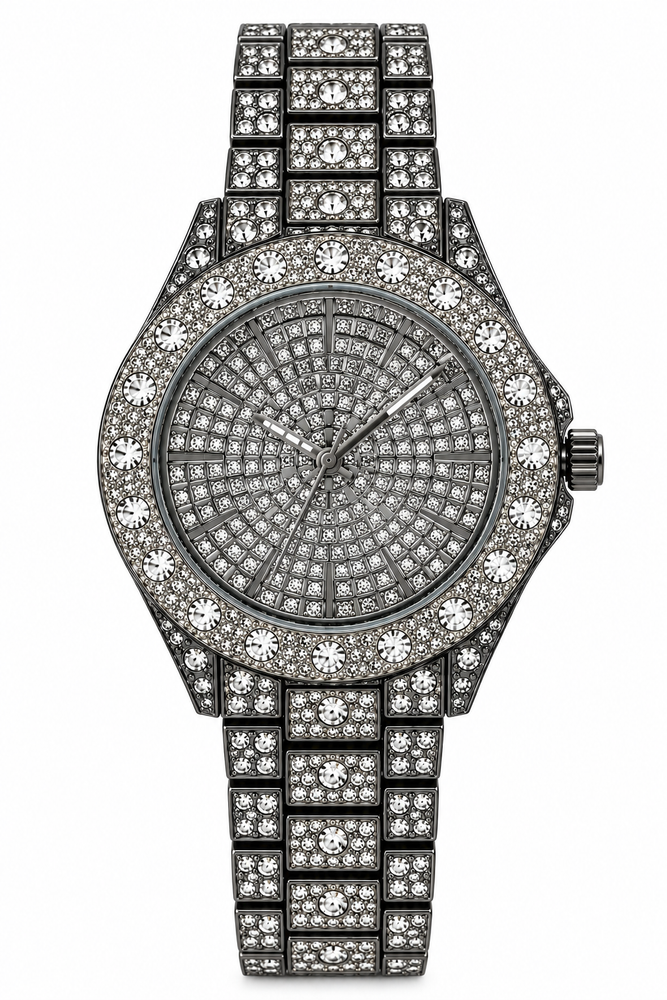 Men's Iced-Out Crystal Statement Watch – Gunmetal Starbj