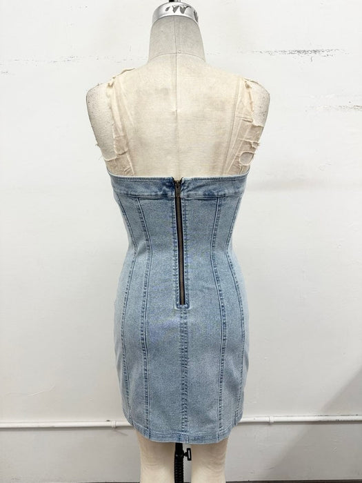 Strapless Stretch Denim Bodycon Dress Timing