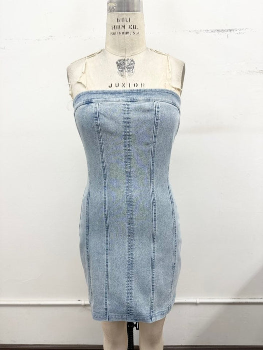 Strapless Stretch Denim Bodycon Dress Timing