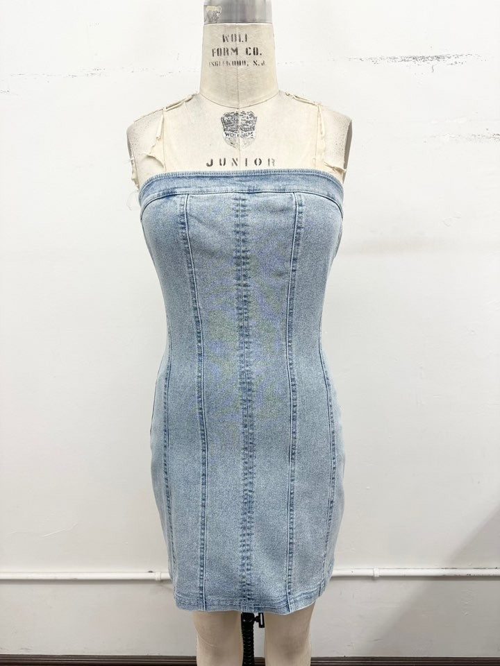 Strapless Stretch Denim Bodycon Dress