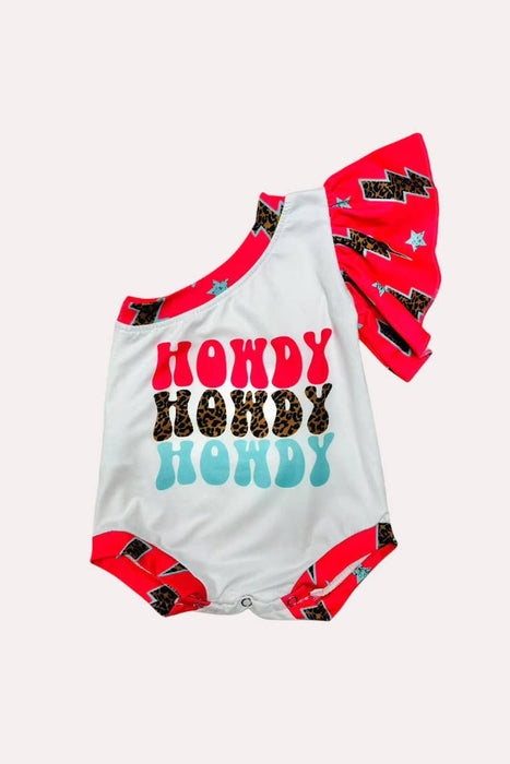 "HOWDY" one ruffle sleeve baby romper