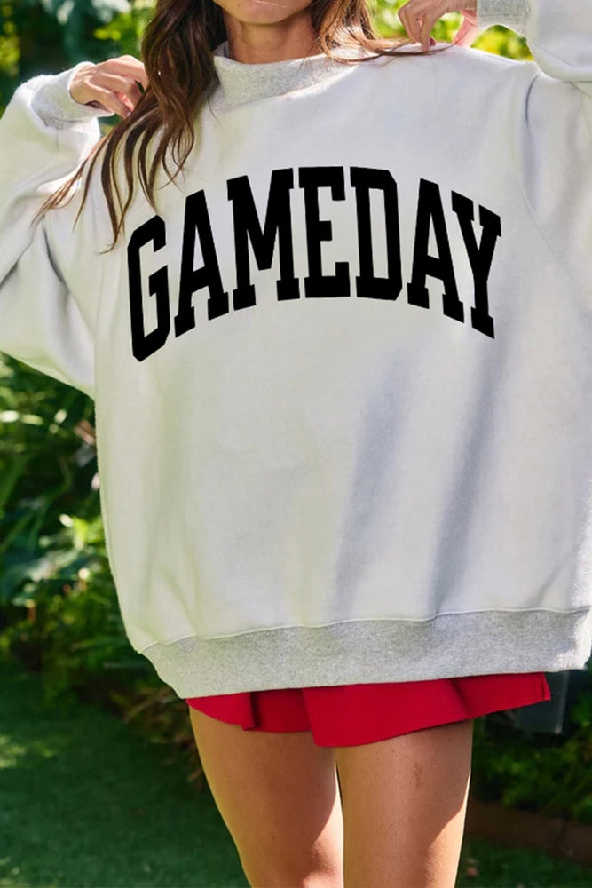 Light Grey High Neck GAMEDAY/ FOOTBALL Double Side Printed Reversible Sweatshirt