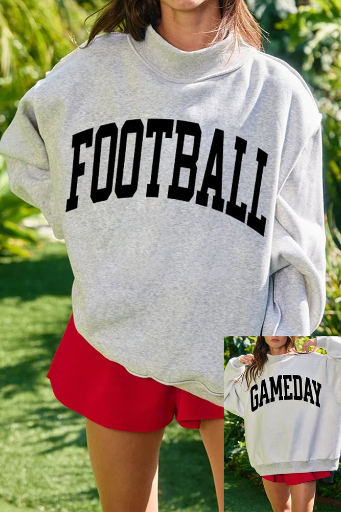 Light Grey High Neck GAMEDAY/ FOOTBALL Double Side Printed Reversible Sweatshirt