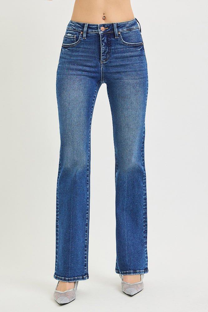 Risen Tummy Control High Rise Straight Jeans - Dark