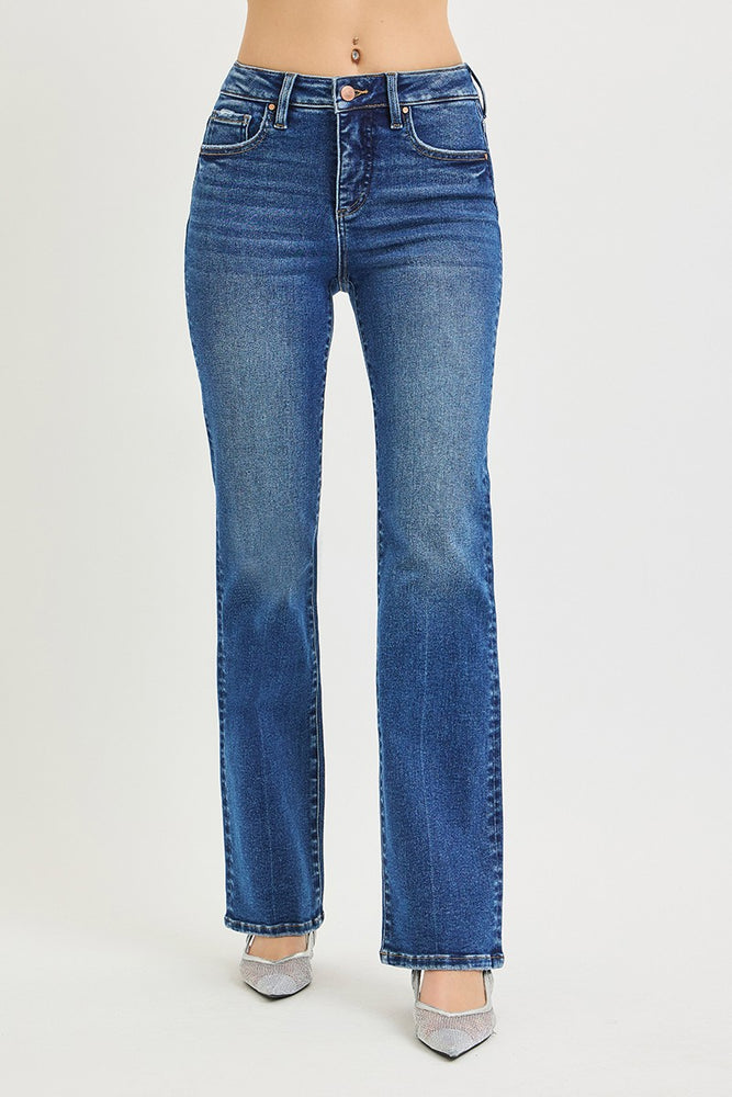 Risen Tummy Control High Rise Straight Jeans - Dark view 2