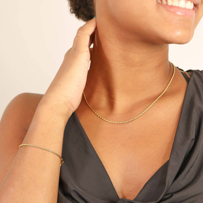 Gold Rope Chain Necklace Stainless Steel