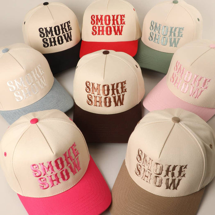SMOKE SHOW Typographic Embroidery Baseball Cap Fashion City