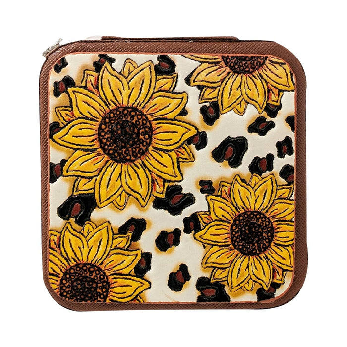 Western Style Sunflower Leather Jewelry Box