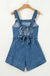 Sky Blue Buckle Straps Tied Backless Flared Denim Romper Dear lover