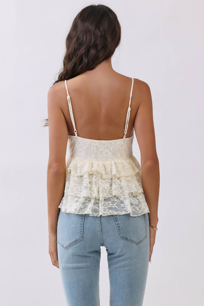 Plunging Tiered Lace Babydoll Cami Top