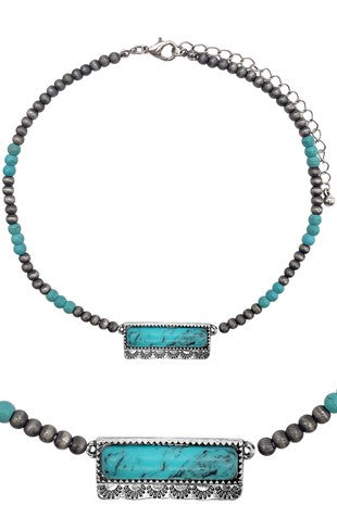 Western Rectangle Gemstone Navajo Pearl Necklace