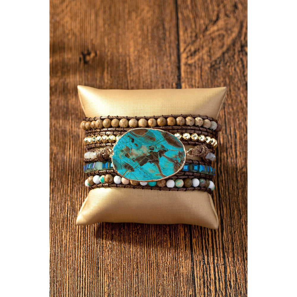 34 Inch 5 Wraps Natural Stone Boho Bracelet - LECCE