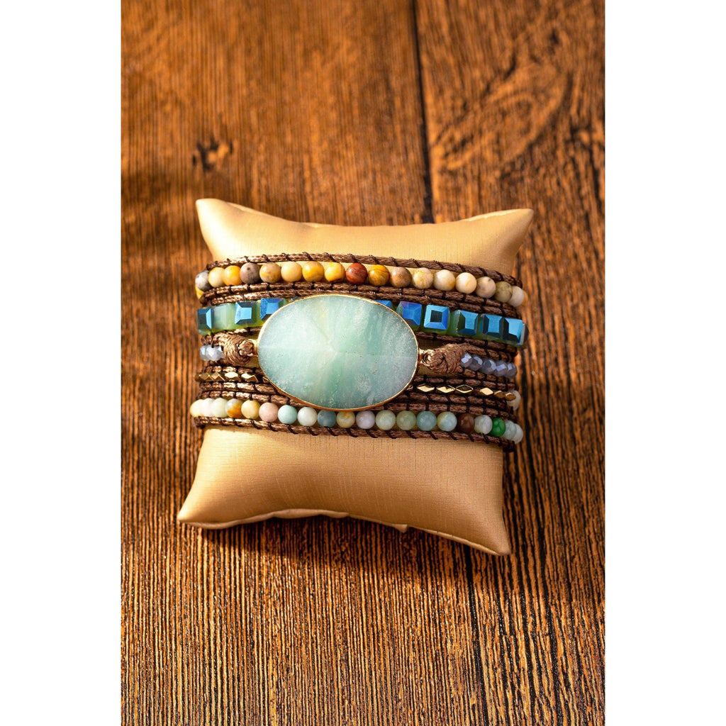 Pulsera boho de piedra natural de 5 vueltas de 34 pulgadas