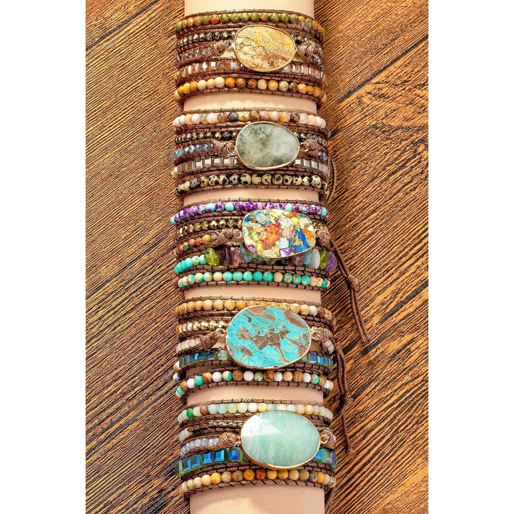 34 Inch 5 Wraps Natural Stone Boho Bracelet - LECCE