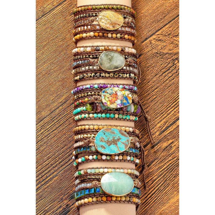 34 Inch 5 Wraps Natural Stone Boho Bracelet - LECCE