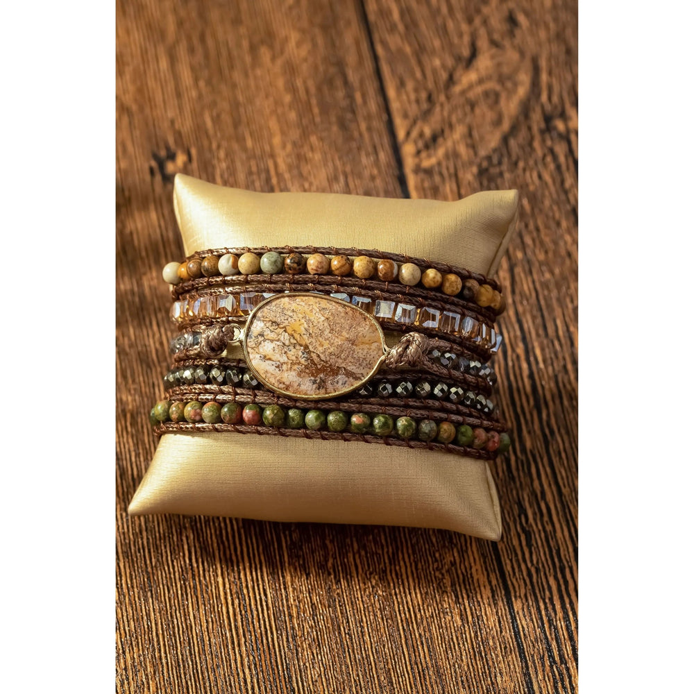 34 Inch 5 Wraps Natural Stone Boho Bracelet - LECCE