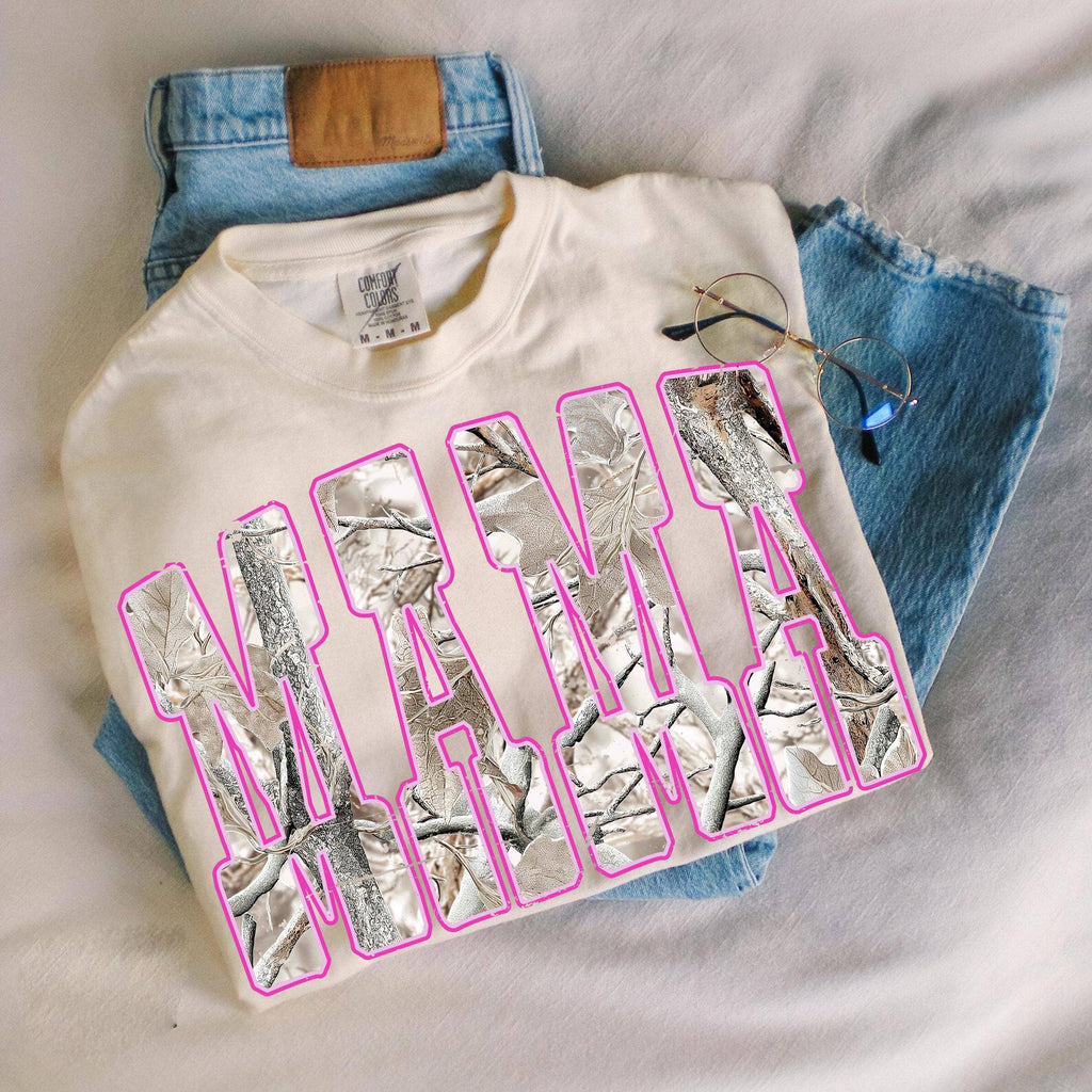 Comfort Colors Mama Shirt, Pink Outline Mama Letters Sweater