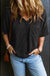 Black Corded V Neck Chest Pocket Loose T-shirt Dear lover