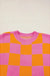 Strawberry Pink Colorblock Plaid Pattern Ribbed Trim Sweater Tank Top Dear lover
