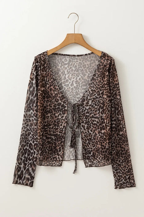 Leopard Sheer Long Sleeve V Neck Lace Top Dear lover
