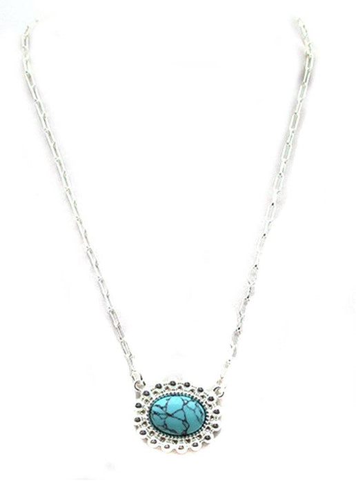 Western Turquoise Oval Necklace Snowing West