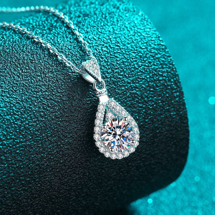 Sterling Silver Moissanite Teardrop Pendant Necklace