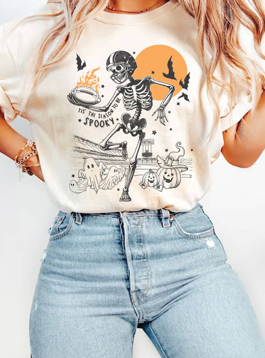 SPOOKY SKELETON FOOTBALL GRAPHIC T-SHIRT
