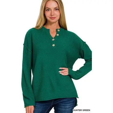 4 Buttons Henley Neckline Basic Sweater - LECCE