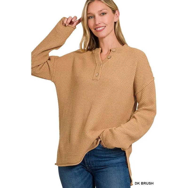 4 Buttons Henley Neckline Basic Sweater - LECCE