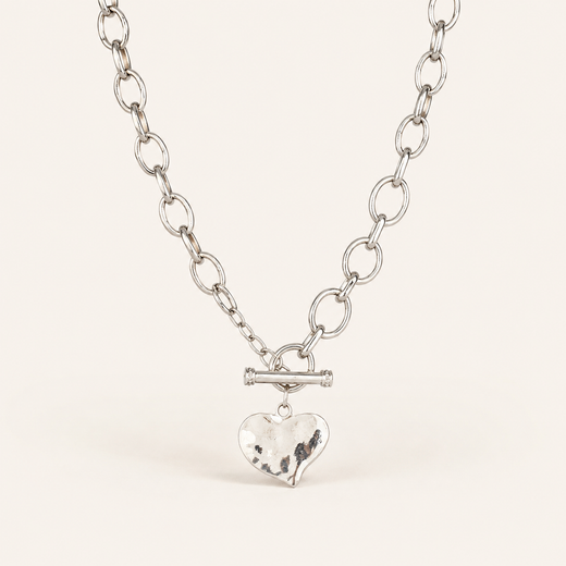 Hammered Heart Front Toggle Necklace