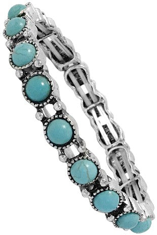 Western Concho Textured Gemstone Stretch Bracelet