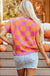 Strawberry Pink Colorblock Plaid Pattern Ribbed Trim Sweater Tank Top Dear lover