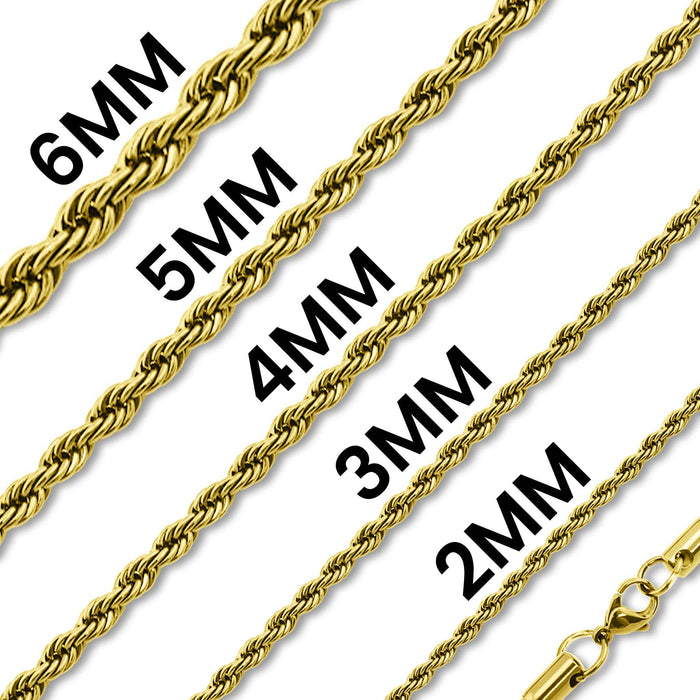 Gold Rope Chain Necklace Stainless Steel